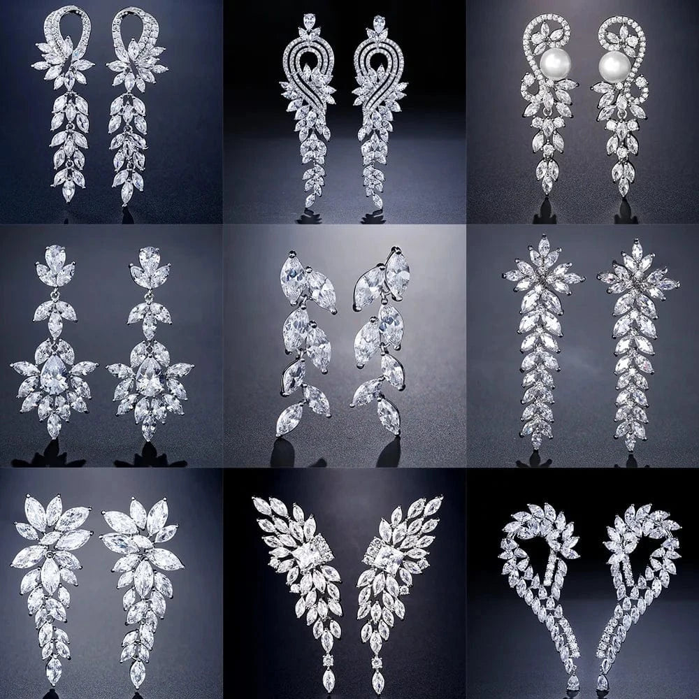 RAKOL EP344 luxury crystal earrings leaf evening wedding silver earrings