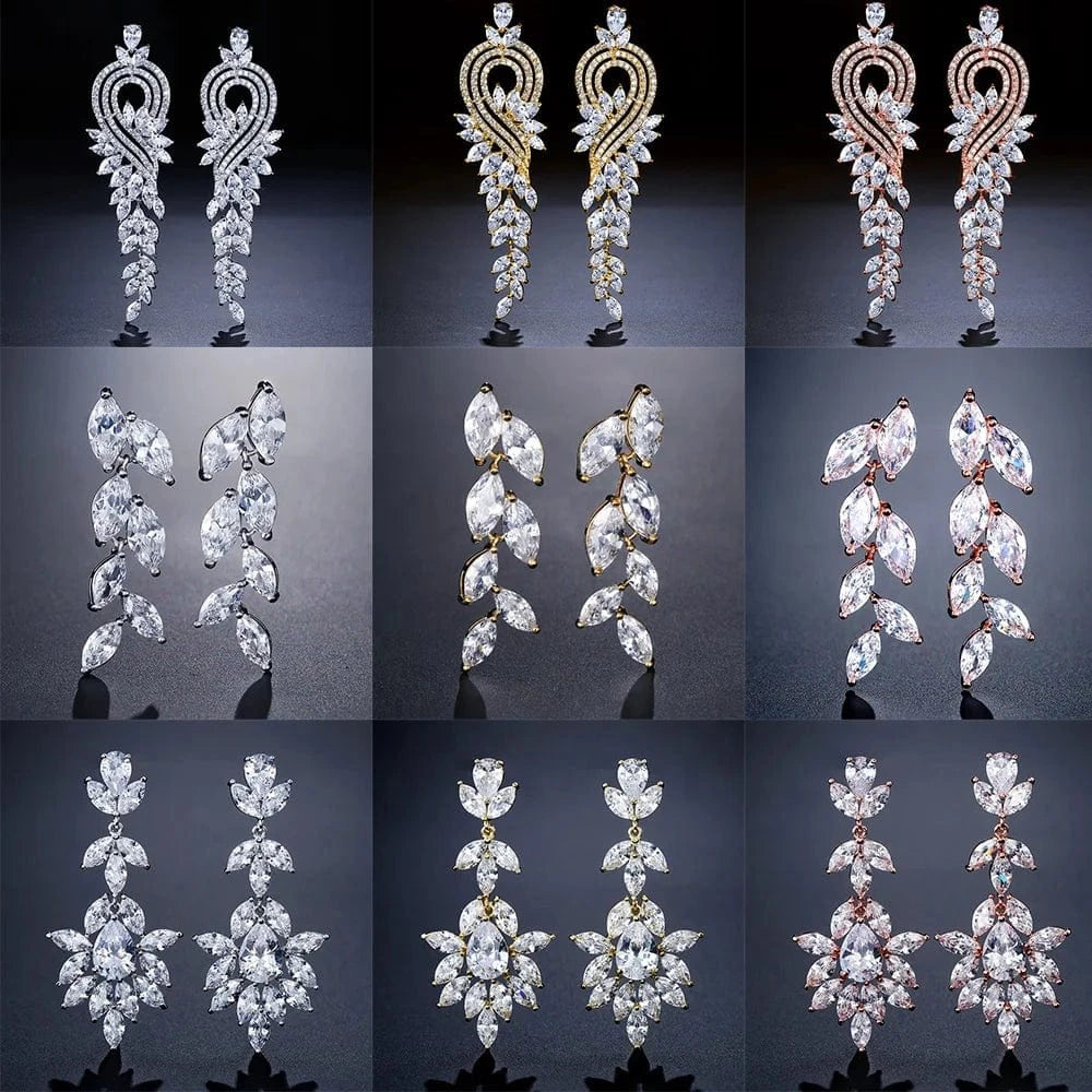 RAKOL EP344 luxury crystal earrings leaf evening wedding silver earrings