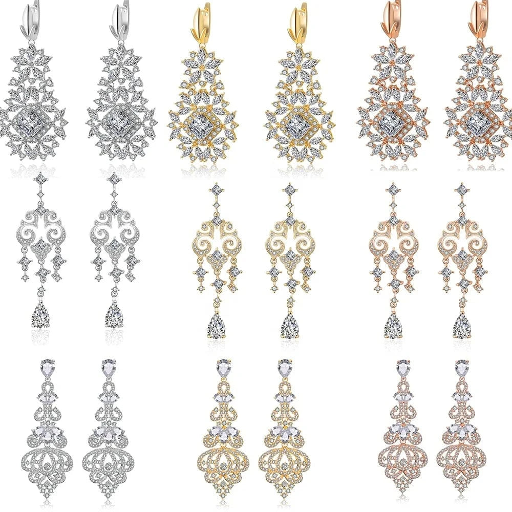 RAKOL EP344 luxury crystal earrings leaf evening wedding silver earrings