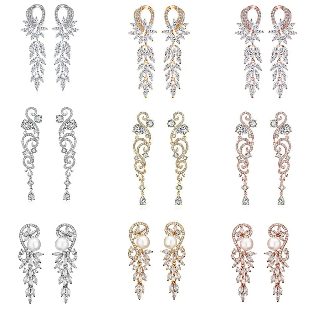 RAKOL EP344 luxury crystal earrings leaf evening wedding silver earrings