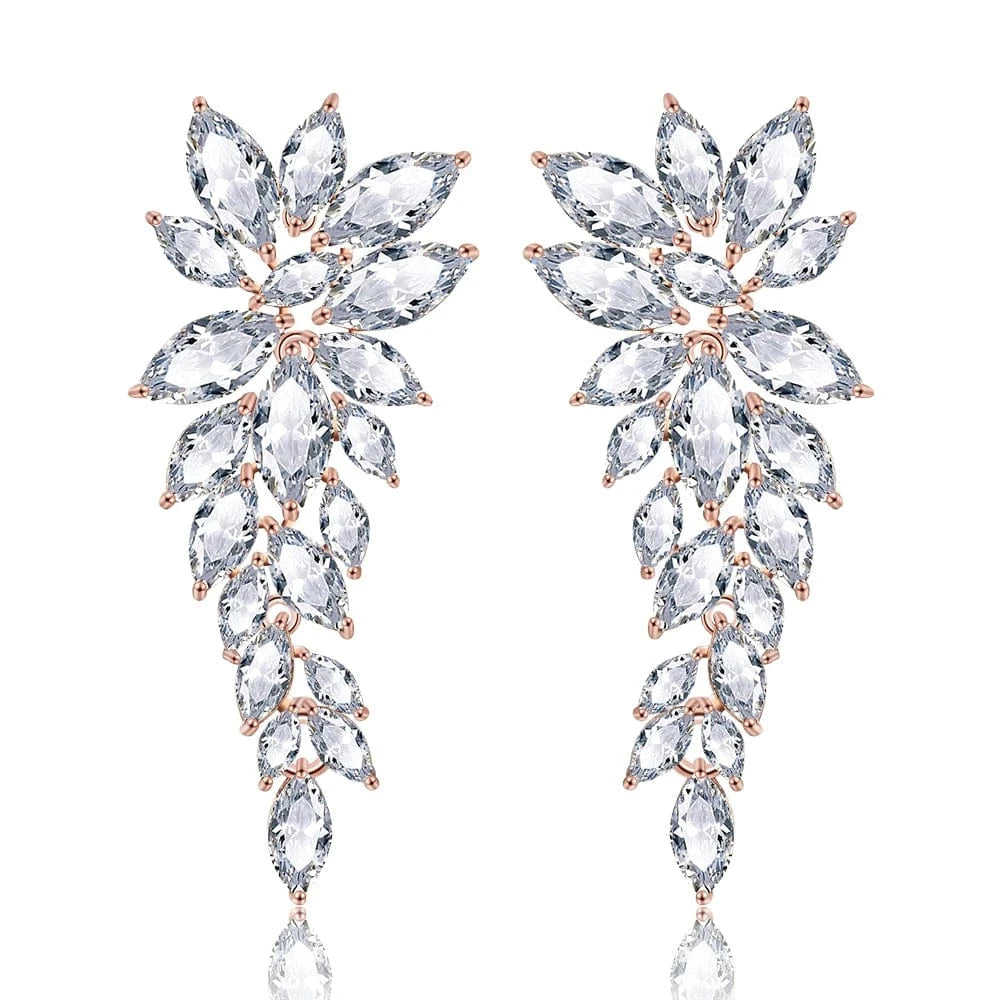RAKOL EP344 luxury crystal earrings leaf evening wedding silver earrings