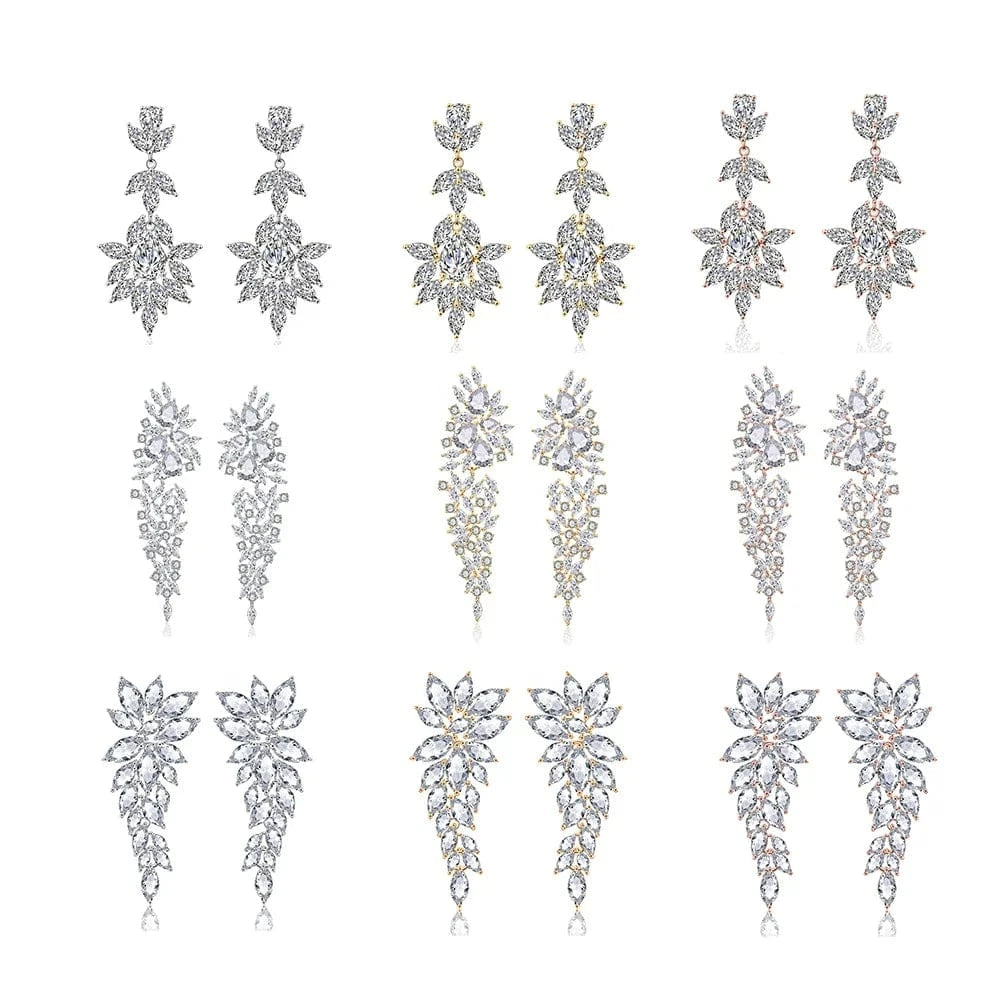 RAKOL EP344 luxury crystal earrings leaf evening wedding silver earrings