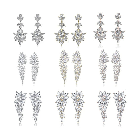 RAKOL EP344 luxury crystal earrings leaf evening wedding silver earrings