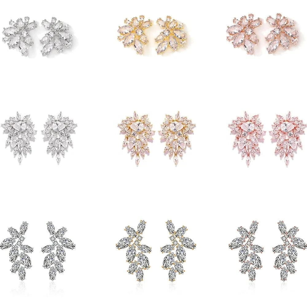 RAKOL EP480 fancy gold plated geometric small studs earrings cubic zirconia earrings jewelry women