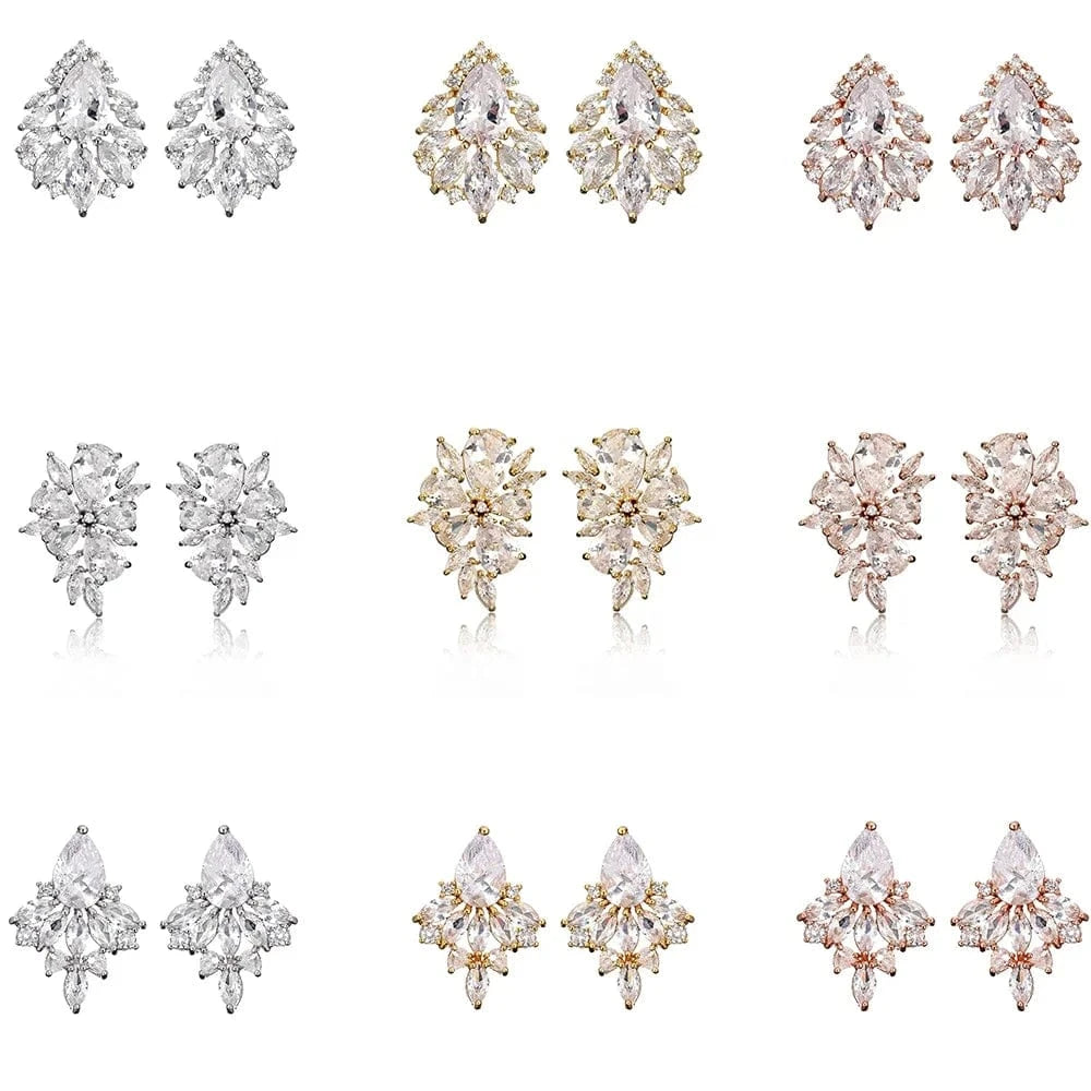 RAKOL EP480 fancy gold plated geometric small studs earrings cubic zirconia earrings jewelry women