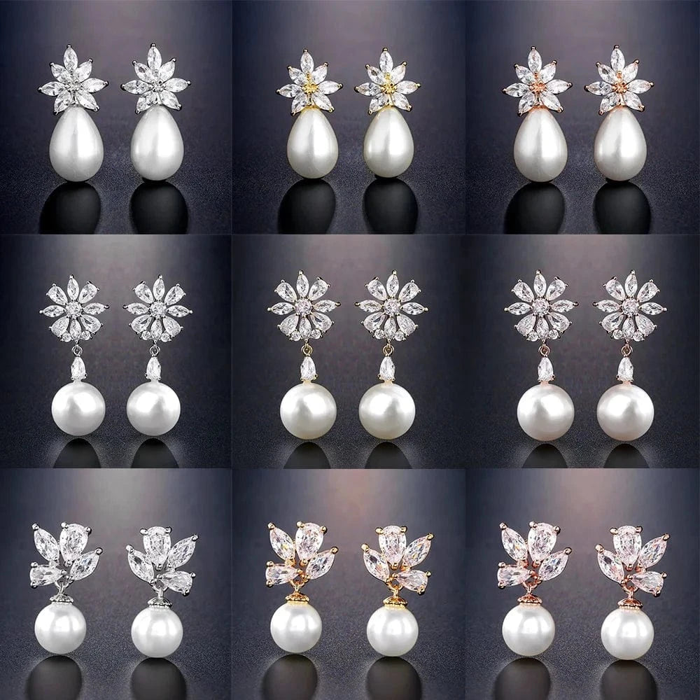 RAKOL EP5032 fancy  zirconia  gold plated  women's dangle freshwater pearl earrings 18k  bridal fine jewelry earrings women