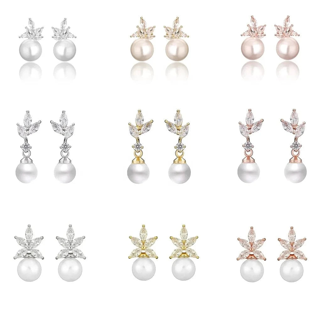 RAKOL EP5032 fancy  zirconia  gold plated  women's dangle freshwater pearl earrings 18k  bridal fine jewelry earrings women