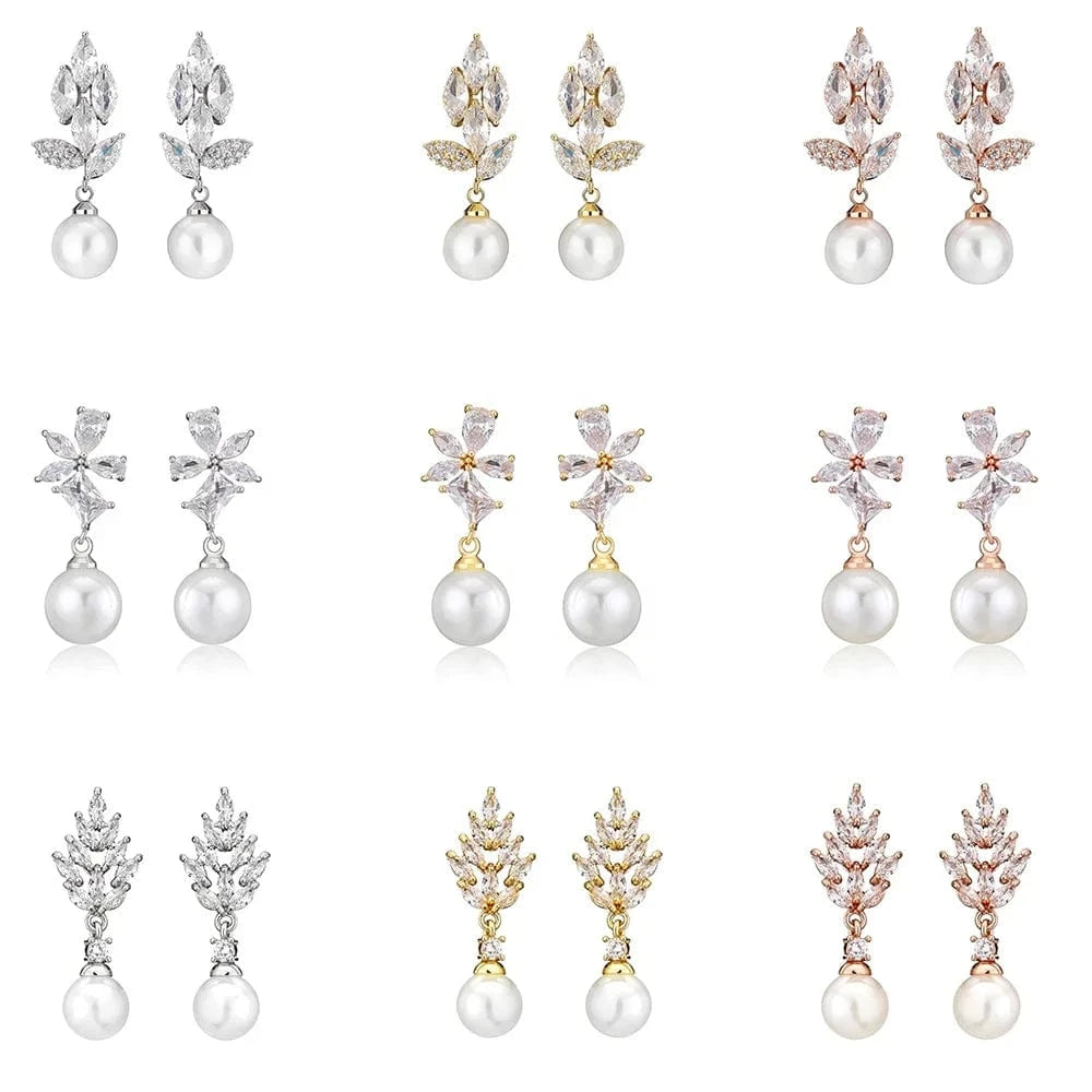 RAKOL EP5032 fancy  zirconia  gold plated  women's dangle freshwater pearl earrings 18k  bridal fine jewelry earrings women