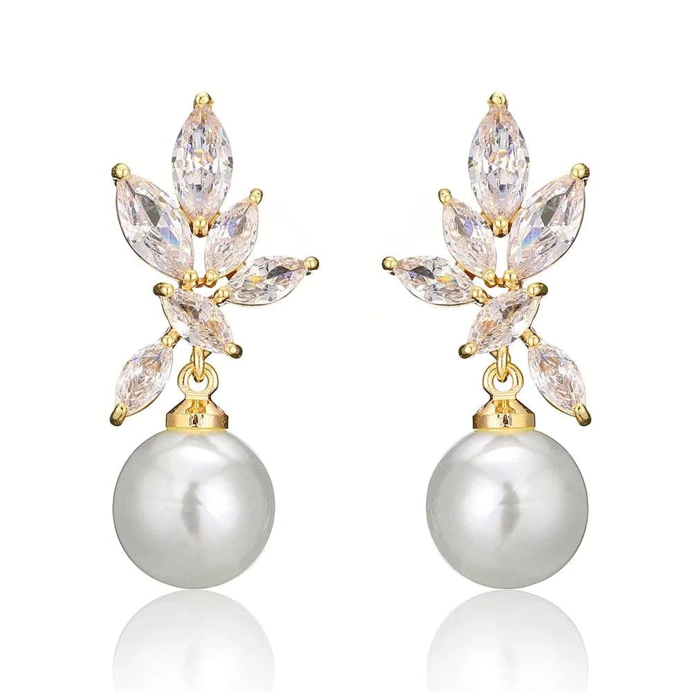RAKOL EP5032 fancy  zirconia  gold plated  women's dangle freshwater pearl earrings 18k  bridal fine jewelry earrings women
