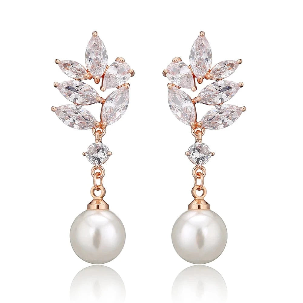 RAKOL EP5032 fancy  zirconia  gold plated  women's dangle freshwater pearl earrings 18k  bridal fine jewelry earrings women