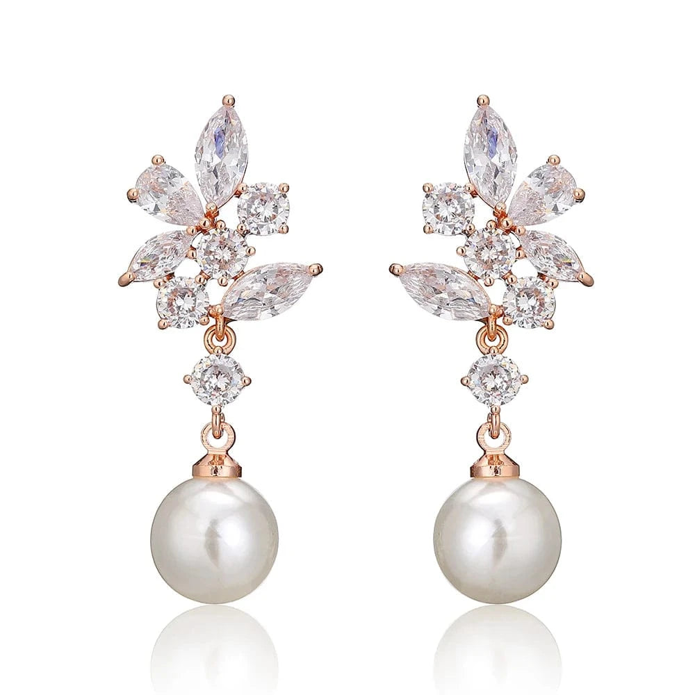 RAKOL EP5032 fancy  zirconia  gold plated  women's dangle freshwater pearl earrings 18k  bridal fine jewelry earrings women