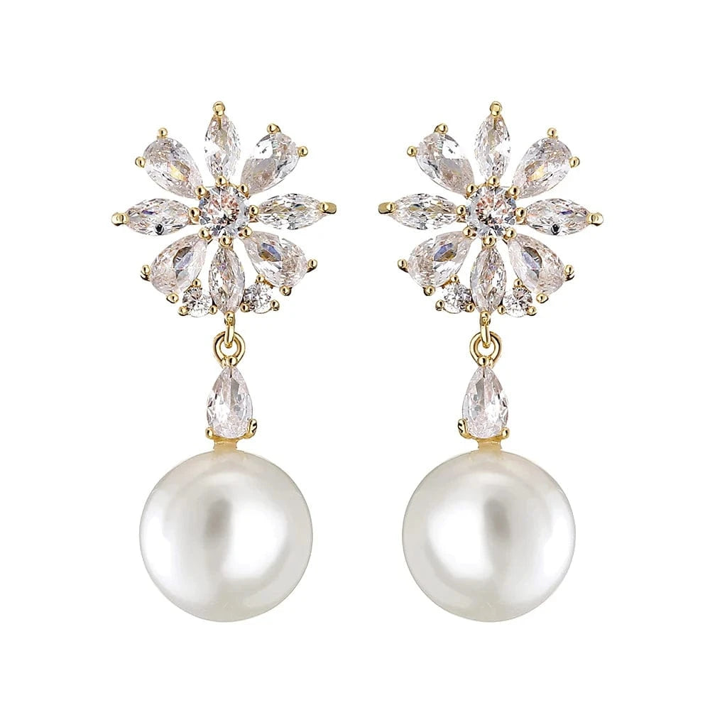 RAKOL EP5032 fancy  zirconia  gold plated  women's dangle freshwater pearl earrings 18k  bridal fine jewelry earrings women
