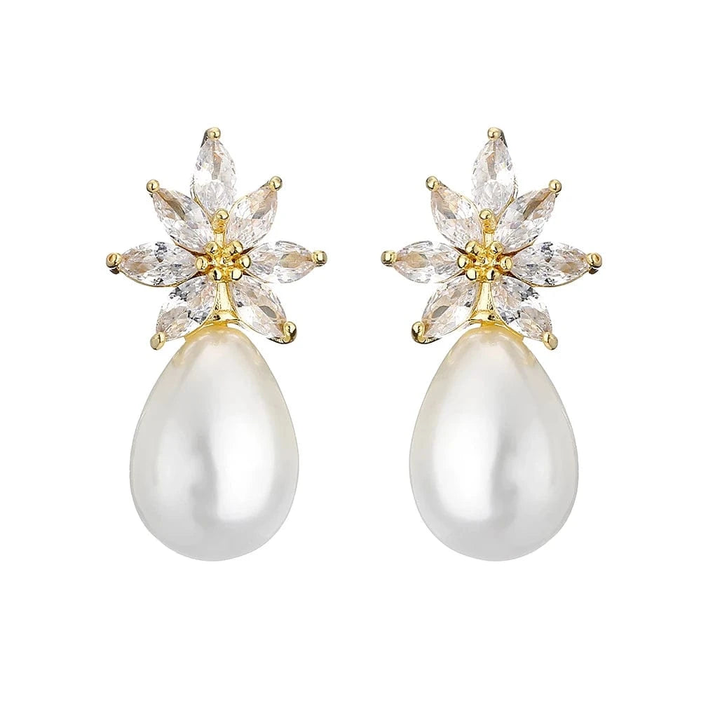 RAKOL EP5032 fancy  zirconia  gold plated  women's dangle freshwater pearl earrings 18k  bridal fine jewelry earrings women