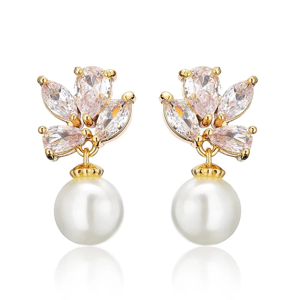 RAKOL EP5032 fancy  zirconia  gold plated  women's dangle freshwater pearl earrings 18k  bridal fine jewelry earrings women