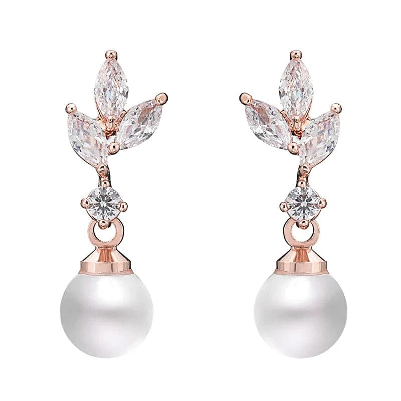 RAKOL EP5032 fancy  zirconia  gold plated  women's dangle freshwater pearl earrings 18k  bridal fine jewelry earrings women
