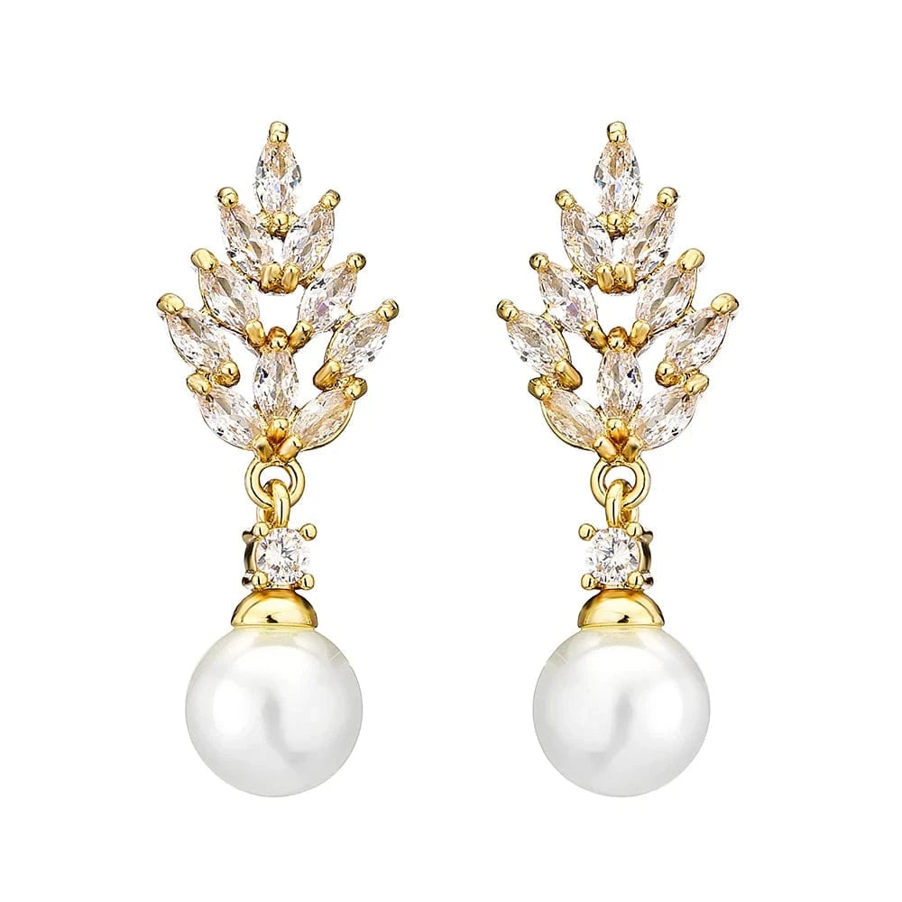 RAKOL EP5032 fancy  zirconia  gold plated  women's dangle freshwater pearl earrings 18k  bridal fine jewelry earrings women