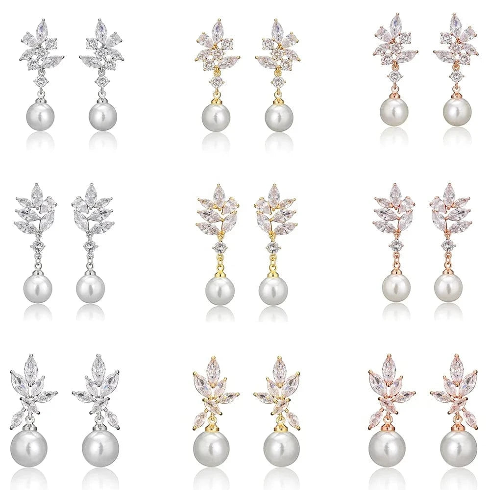 RAKOL EP5032 fancy  zirconia  gold plated  women's dangle freshwater pearl earrings 18k  bridal fine jewelry earrings women