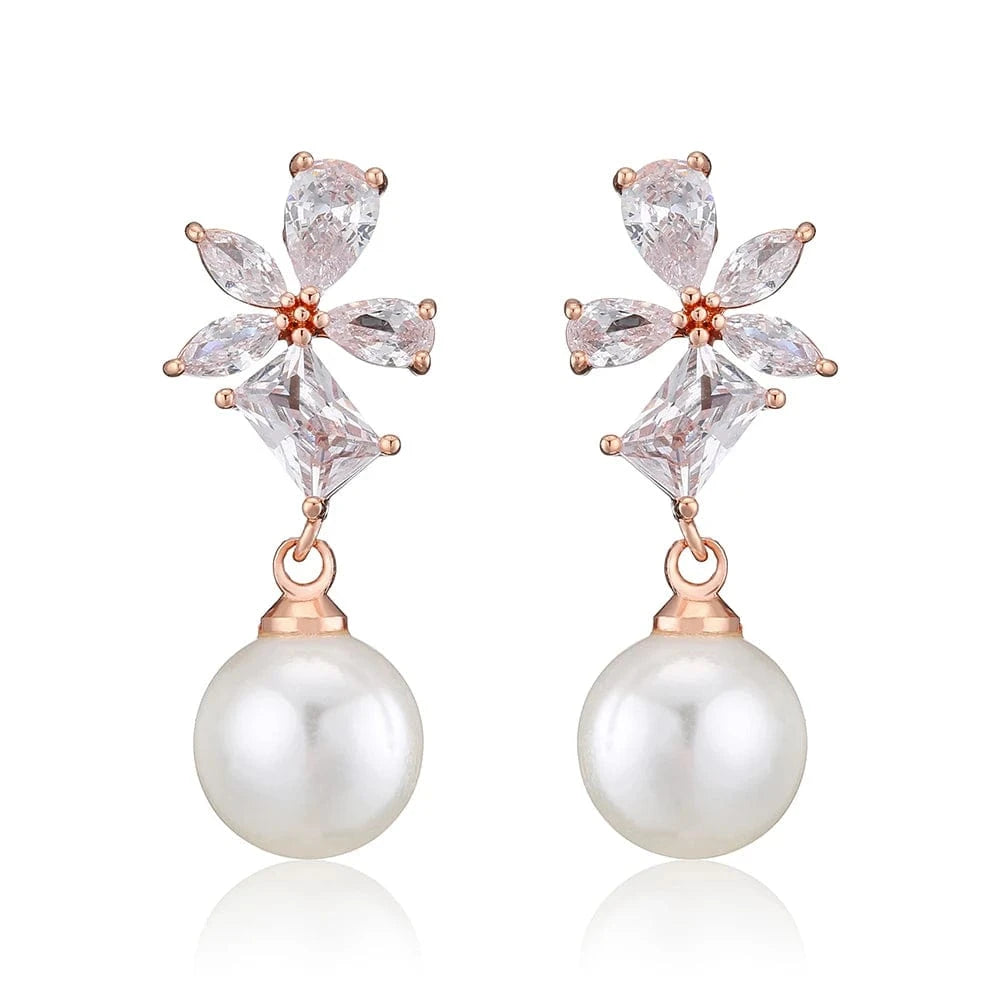 RAKOL EP5032 fancy  zirconia  gold plated  women's dangle freshwater pearl earrings 18k  bridal fine jewelry earrings women