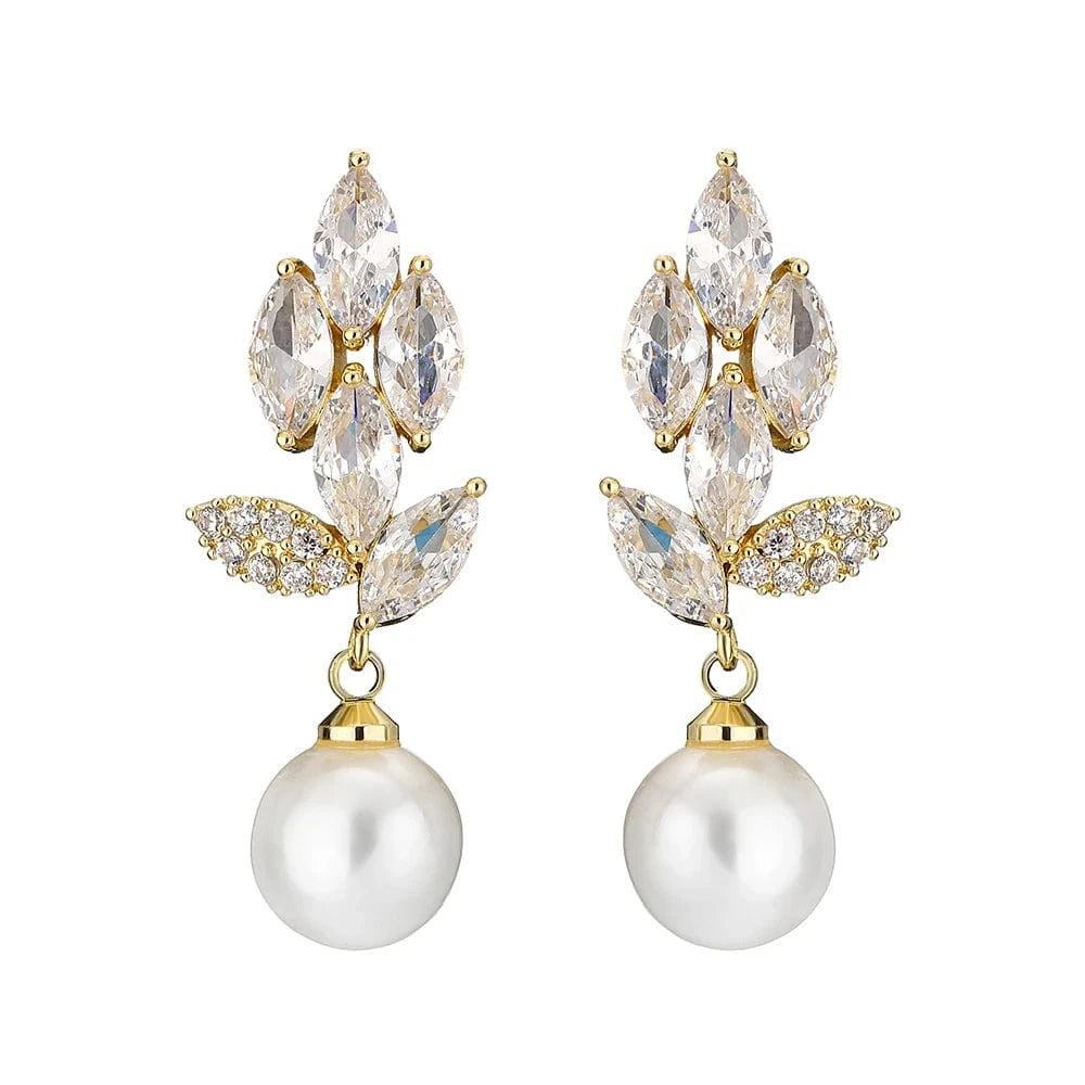 RAKOL EP5032 fancy  zirconia  gold plated  women's dangle freshwater pearl earrings 18k  bridal fine jewelry earrings women