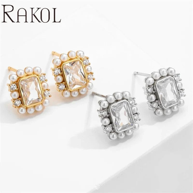 RAKOL EP5149 Luxury Famous Brands Designer High Quality Trendy Jewelry CC Pearl Stud Earrings Party for Women