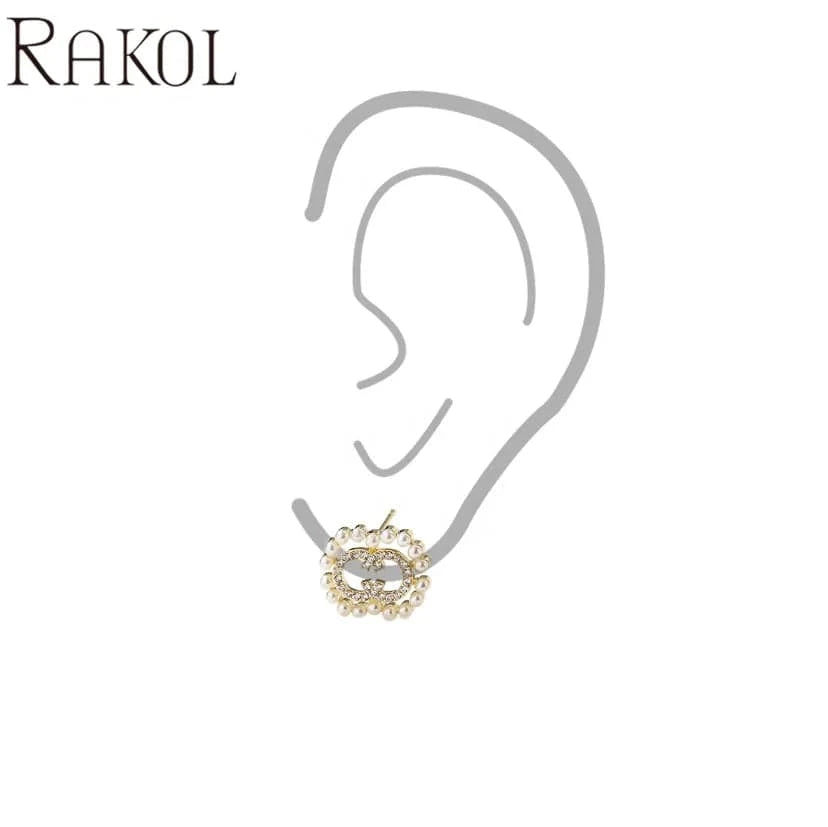 RAKOL EP5149 Luxury Famous Brands Designer High Quality Trendy Jewelry CC Pearl Stud Earrings Party for Women