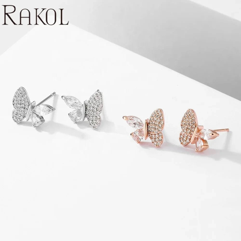 RAKOL EP5156 Korean Trendy Delicate Cute Butterfly shape Crystal Fine Jewelry Stud Earrings Earings Women Free Shipping