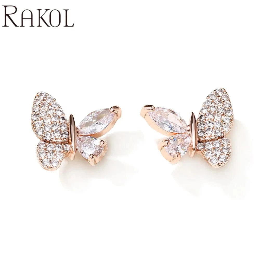 RAKOL EP5156 Korean Trendy Delicate Cute Butterfly shape Crystal Fine Jewelry Stud Earrings Earings Women Free Shipping