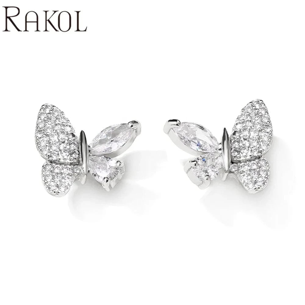 RAKOL EP5156 Korean Trendy Delicate Cute Butterfly shape Crystal Fine Jewelry Stud Earrings Earings Women Free Shipping
