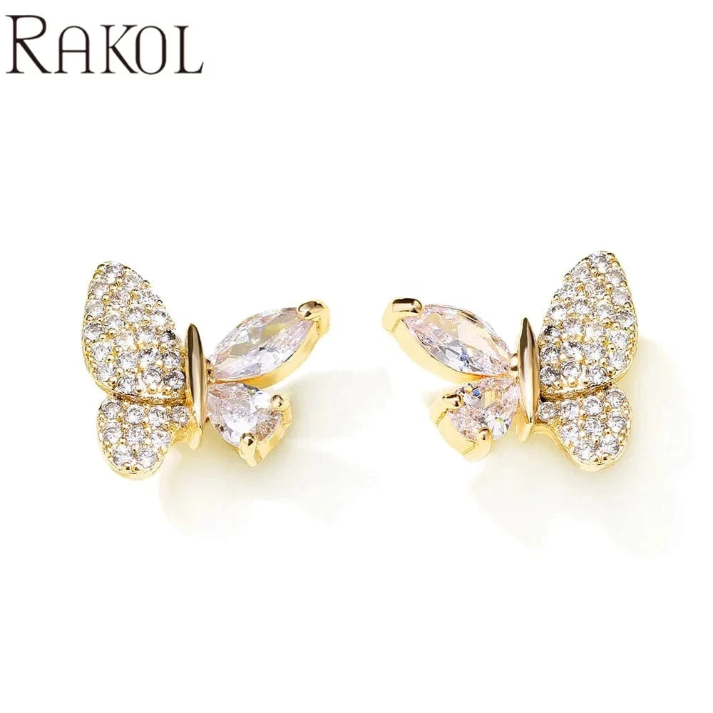 RAKOL EP5156 Korean Trendy Delicate Cute Butterfly shape Crystal Fine Jewelry Stud Earrings Earings Women Free Shipping