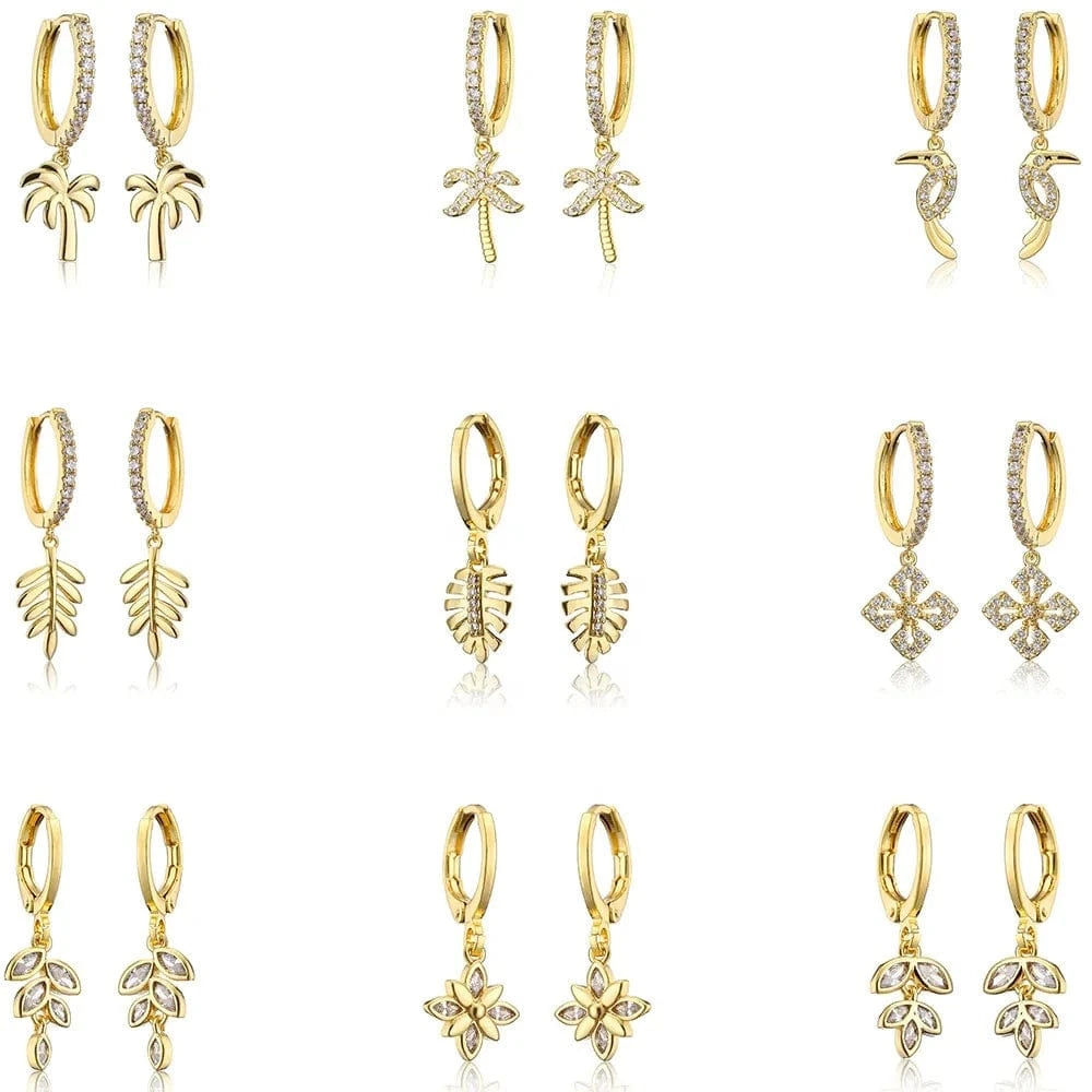 RAKOL EP5213 2022 new 18 k gold plated leaf fashion jewelry earrings leaf jewelry sets earrings zircon charm huggie earrings