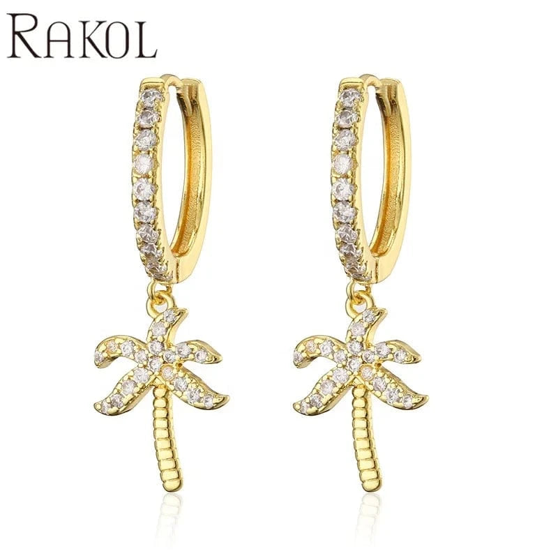 RAKOL EP5213 2022 new 18 k gold plated leaf fashion jewelry earrings leaf jewelry sets earrings zircon charm huggie earrings
