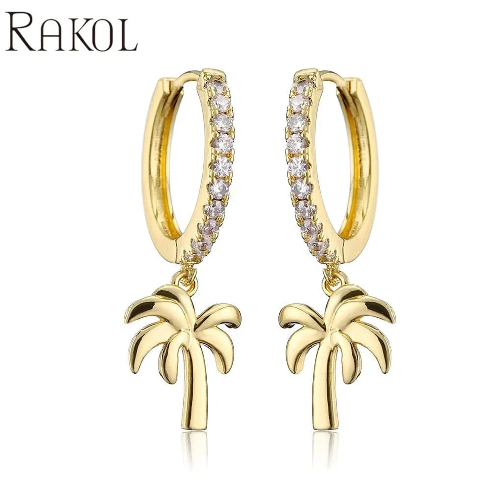 RAKOL EP5213 2022 new 18 k gold plated leaf fashion jewelry earrings leaf jewelry sets earrings zircon charm huggie earrings