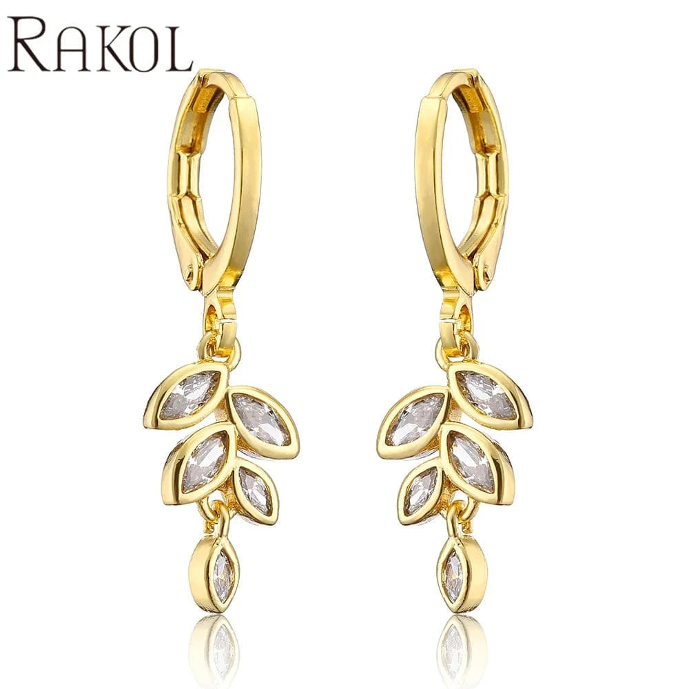 RAKOL EP5213 2022 new 18 k gold plated leaf fashion jewelry earrings leaf jewelry sets earrings zircon charm huggie earrings
