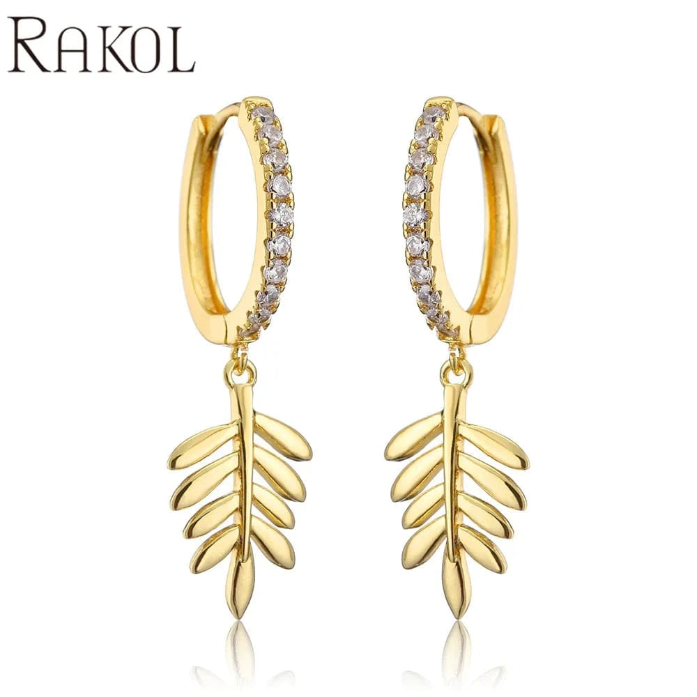 RAKOL EP5213 2022 new 18 k gold plated leaf fashion jewelry earrings leaf jewelry sets earrings zircon charm huggie earrings