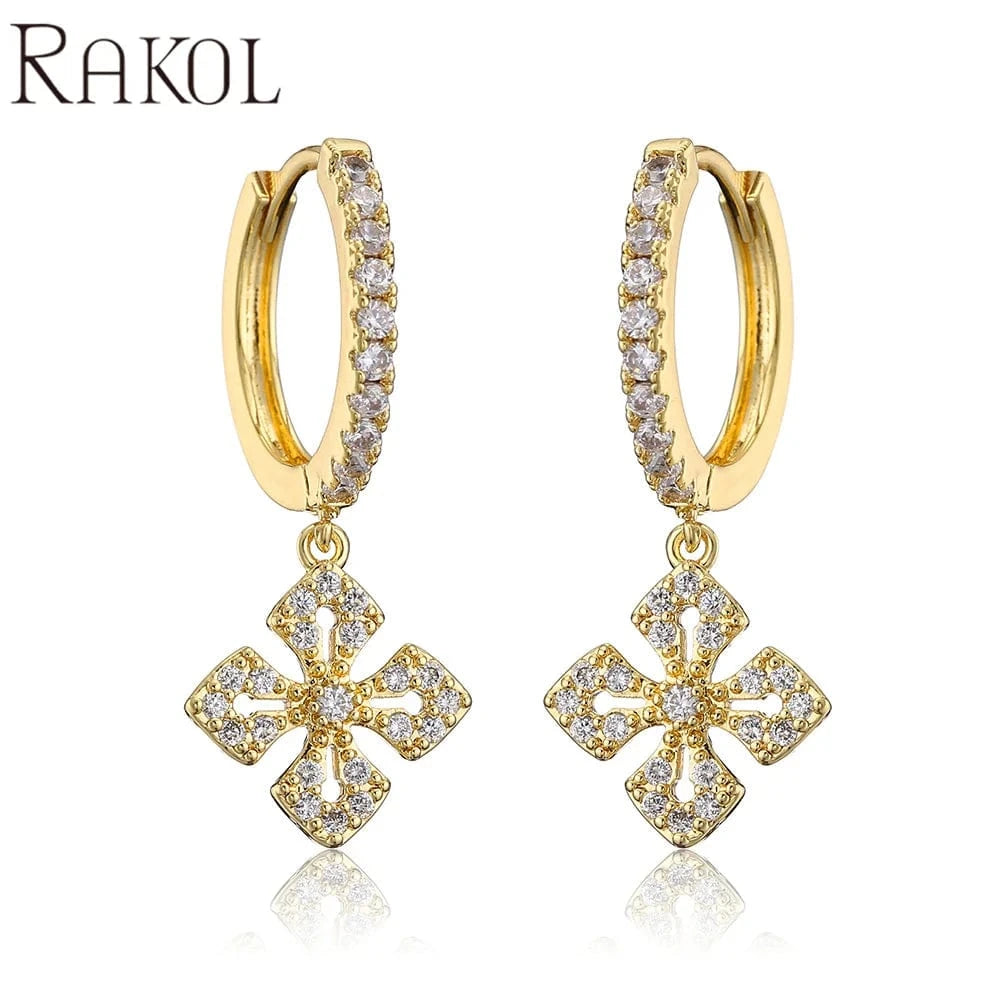 RAKOL EP5213 2022 new 18 k gold plated leaf fashion jewelry earrings leaf jewelry sets earrings zircon charm huggie earrings