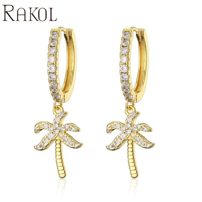 RAKOL EP5213 2022 new 18 k gold plated leaf fashion jewelry earrings leaf jewelry sets earrings zircon charm huggie earrings