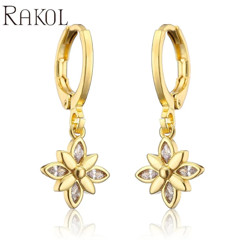 RAKOL EP5213 2022 new 18 k gold plated leaf fashion jewelry earrings leaf jewelry sets earrings zircon charm huggie earrings