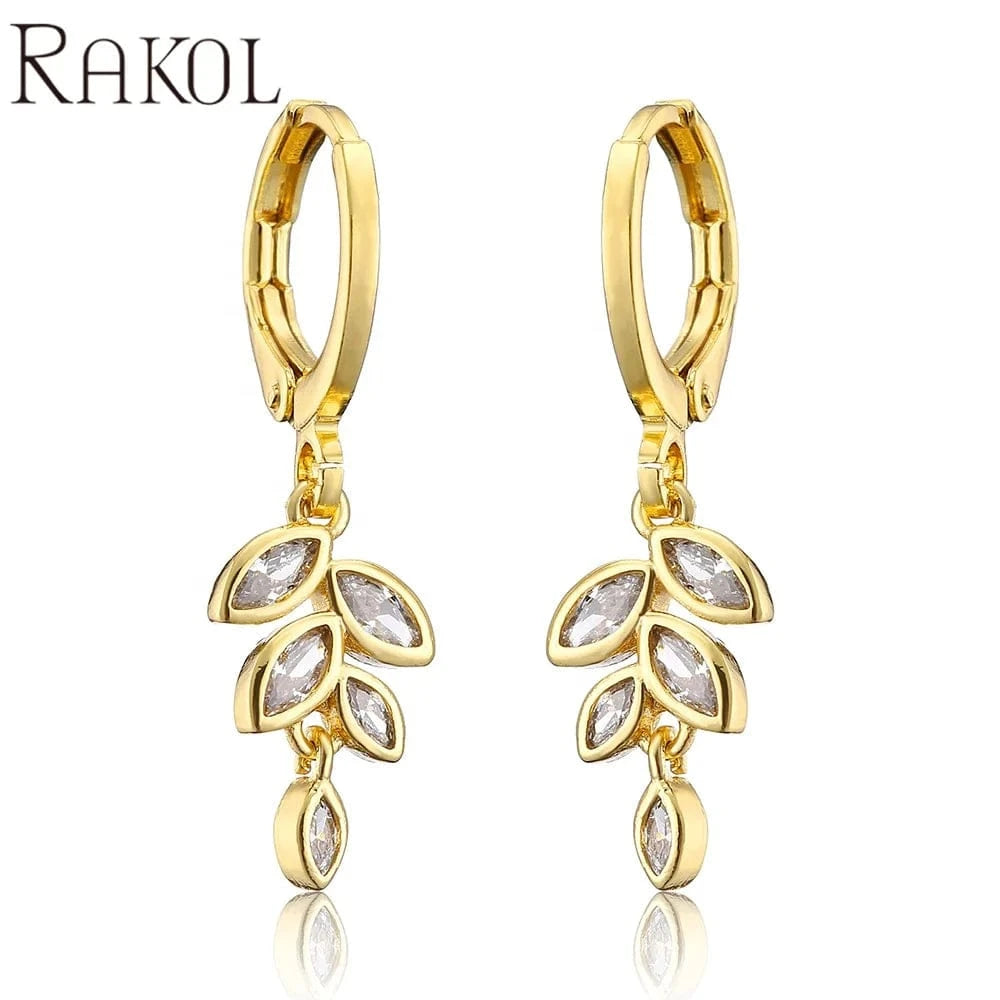 RAKOL EP5213 2022 new 18 k gold plated leaf fashion jewelry earrings leaf jewelry sets earrings zircon charm huggie earrings