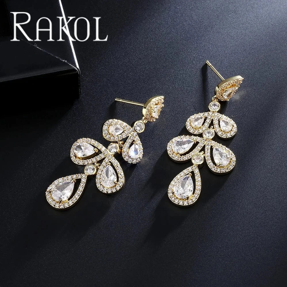 RAKOL EP5280 Classic Crystal CZ Water Drop 18K Gold Plated Cubic Zirconia Fashion Jewelry Gift Earrings
