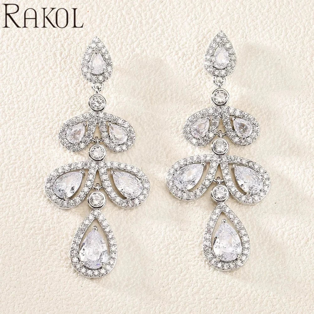 RAKOL EP5280 Classic Crystal CZ Water Drop 18K Gold Plated Cubic Zirconia Fashion Jewelry Gift Earrings