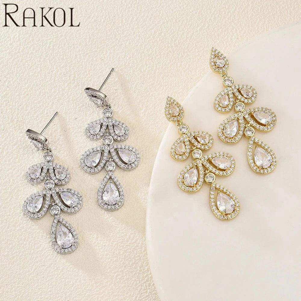 RAKOL EP5280 Classic Crystal CZ Water Drop 18K Gold Plated Cubic Zirconia Fashion Jewelry Gift Earrings