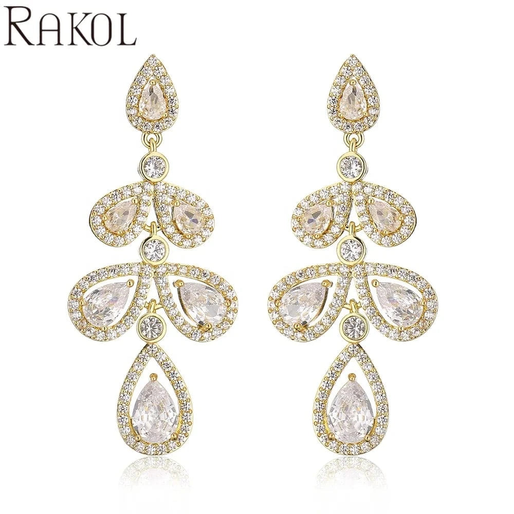 RAKOL EP5280 Classic Crystal CZ Water Drop 18K Gold Plated Cubic Zirconia Fashion Jewelry Gift Earrings