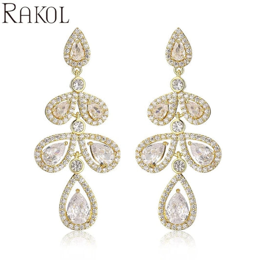 RAKOL EP5280 Classic Crystal CZ Water Drop 18K Gold Plated Cubic Zirconia Fashion Jewelry Gift Earrings
