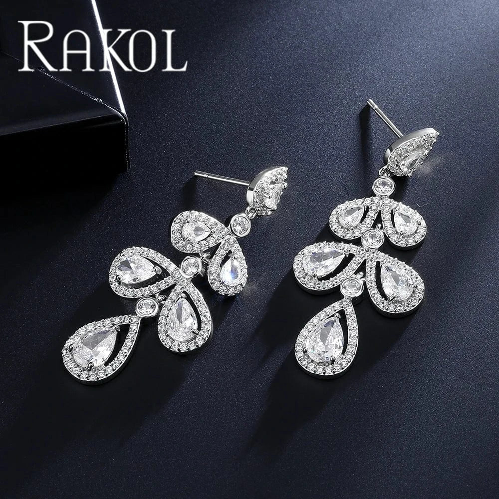 RAKOL EP5280 / White RAKOL EP5280 Classic Crystal CZ Water Drop 18K Gold Plated Cubic Zirconia Fashion Jewelry Gift Earrings