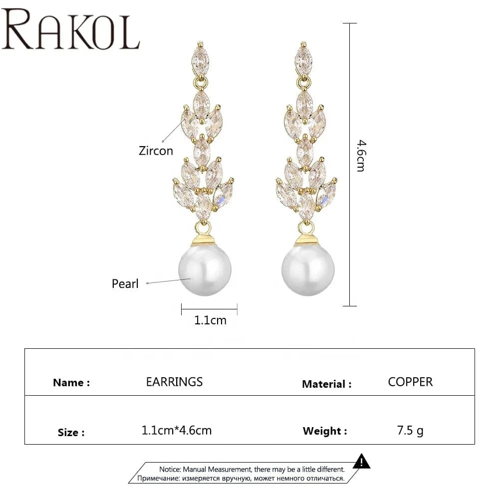 RAKOL EP5285 Baroque exquisite women elegant shining crystal customized big pearl dangle drop earrings for party wedding