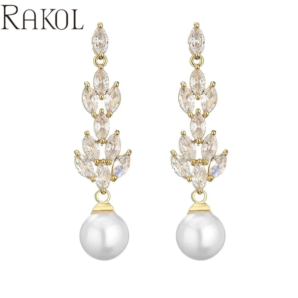 RAKOL EP5285 Baroque exquisite women elegant shining crystal customized big pearl dangle drop earrings for party wedding