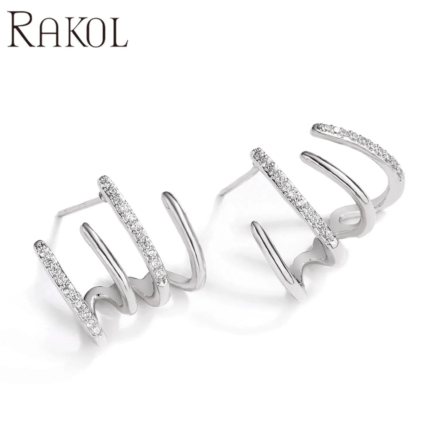 RAKOL EP5338 2022 fashion jewelry stainless steel creative earrings stud gold earrings 18k cubic zircon ear cuff earrings