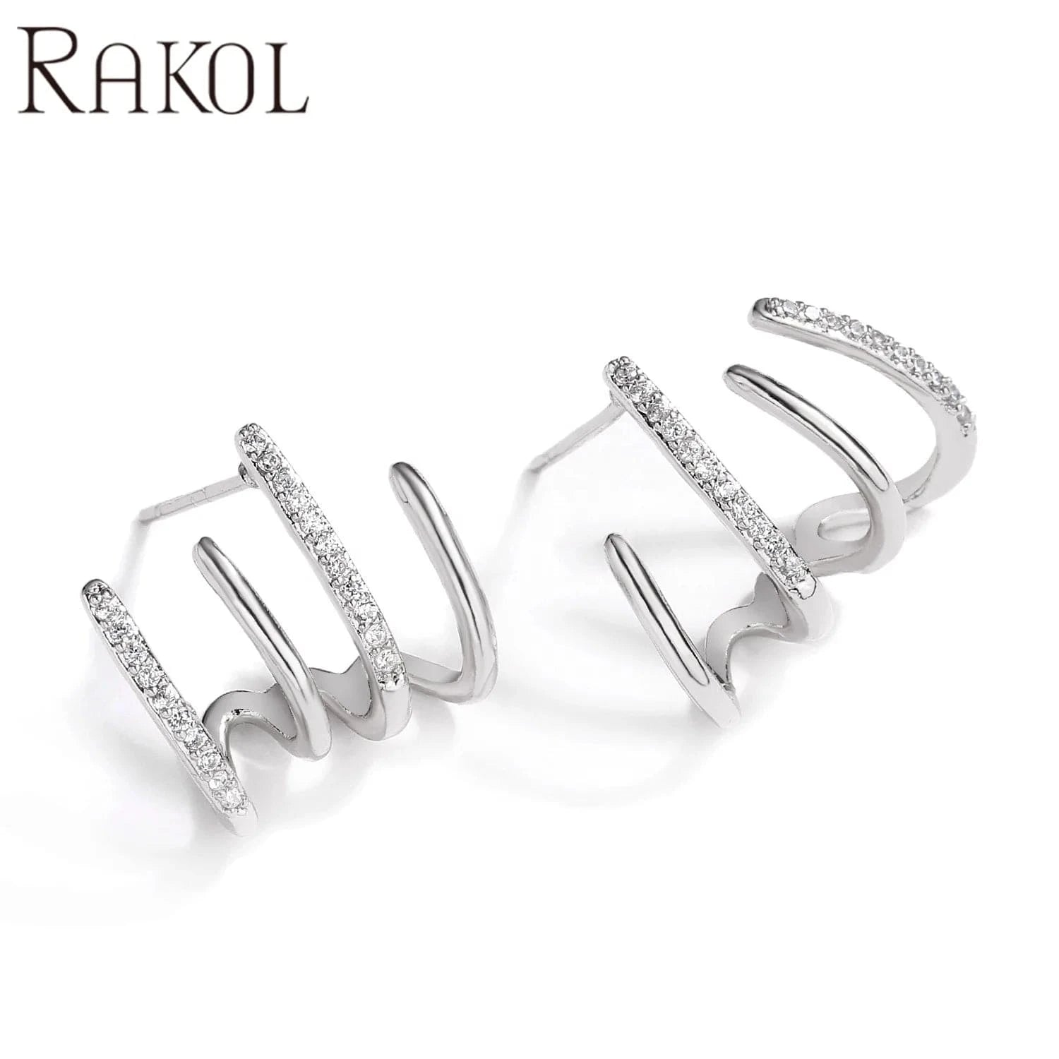 RAKOL EP5338 2022 fashion jewelry stainless steel creative earrings stud gold earrings 18k cubic zircon ear cuff earrings