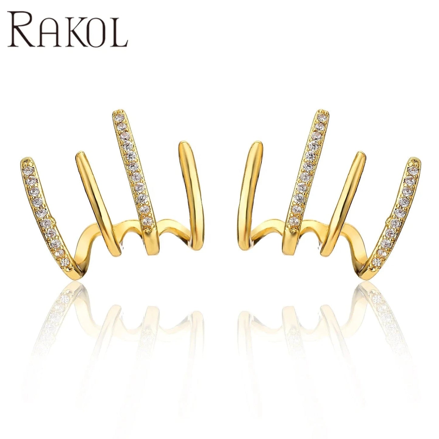 RAKOL EP5338 2022 fashion jewelry stainless steel creative earrings stud gold earrings 18k cubic zircon ear cuff earrings