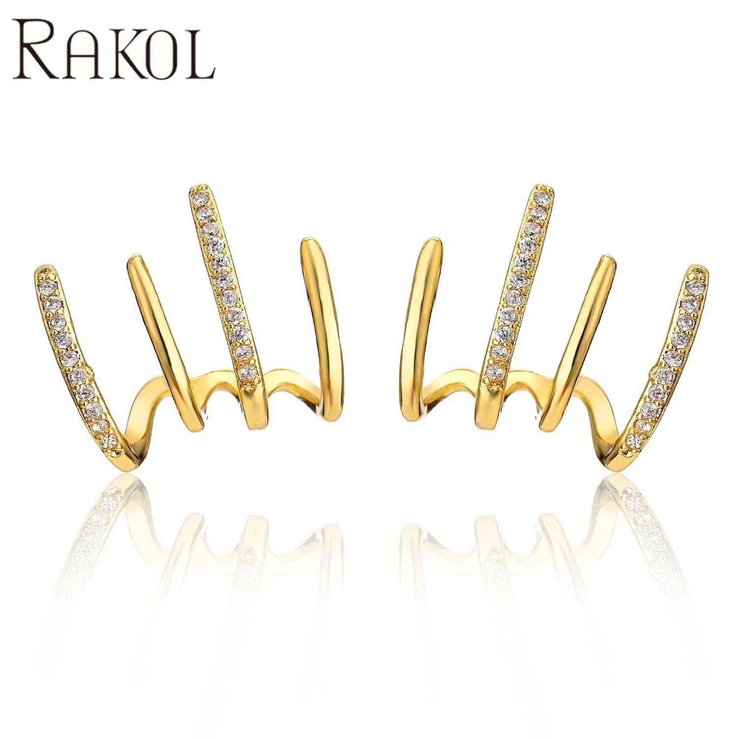 RAKOL EP5338 2022 fashion jewelry stainless steel creative earrings stud gold earrings 18k cubic zircon ear cuff earrings